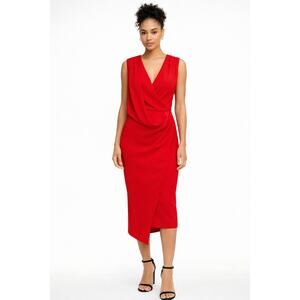 ASOS Wrap Drape Sleeveless Midi Dress Scarlet Red Womens Size 4 New